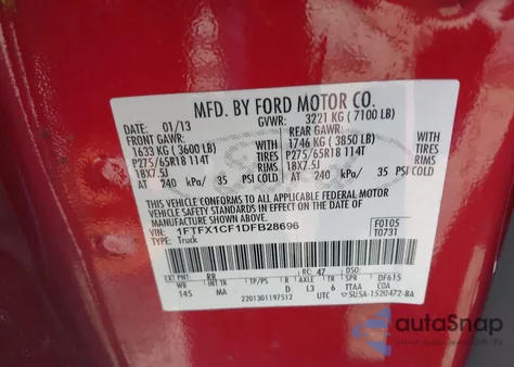 2013 Ford F150 Xlt from USA, damaged, VIN 1FTFX1CF1DFB28696